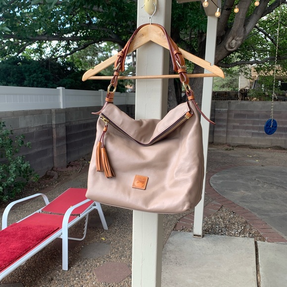 Dooney & Bourke taupe vacheta leather shoulder bag 15X15X6 inches - Picture 1 of 14